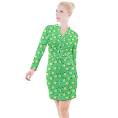 Lemons Green Button Long Sleeve Dress