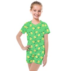 Lemons Green Kids  Mesh Tee And Shorts Set