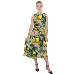 Fruit Branches Midi Tie-back Chiffon Dress