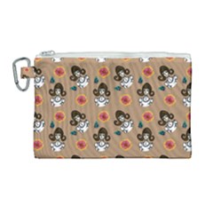 Girl With Dress Beige Canvas Cosmetic Bag (large)