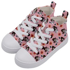 Girl With Dress  Pink Kid s Mid-top Canvas Sneakers by snowwhitegirl