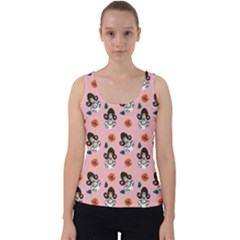 Girl With Dress  Pink Velvet Tank Top