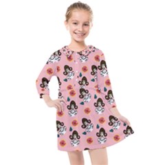 Girl With Dress  Pink Kids  Quarter Sleeve Shirt Dress by snowwhitegirl