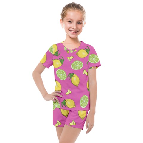 Lemons And Limes Pink Kids  Mesh Tee And Shorts Set by snowwhitegirl