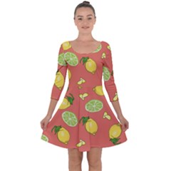 Lemons And Limes Peach Quarter Sleeve Skater Dress by snowwhitegirl