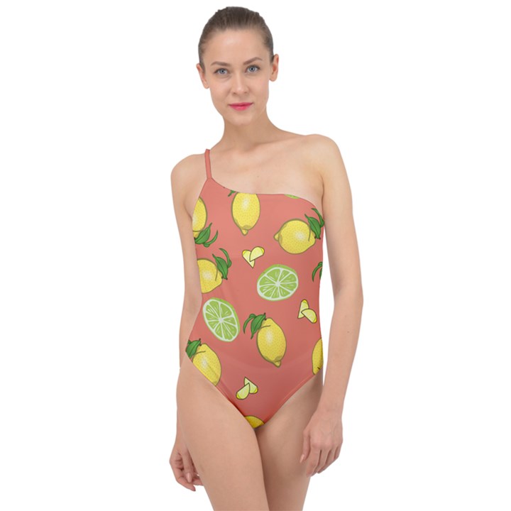 Lemons And Limes Peach Classic One Shoulder Swimsuit