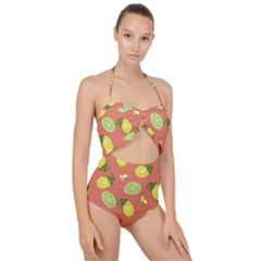 Lemons And Limes Peach Scallop Top Cut Out Swimsuit