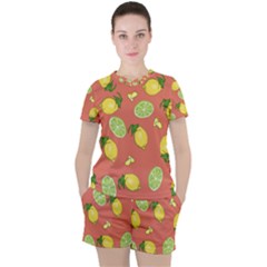 Lemons And Limes Peach Women s Tee And Shorts Set