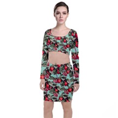 Fruit Branches Green Long Sleeve Crop Top & Bodycon Skirt Set by snowwhitegirl