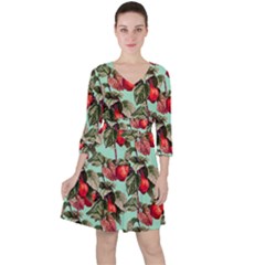 Fruit Branches Green Ruffle Dress