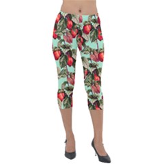 Fruit Branches Green Lightweight Velour Capri Leggings 