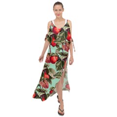 Fruit Branches Green Maxi Chiffon Cover Up Dress