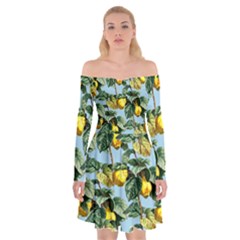 Fruit Branches Blue Off Shoulder Skater Dress by snowwhitegirl