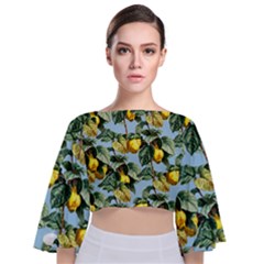 Fruit Branches Blue Tie Back Butterfly Sleeve Chiffon Top by snowwhitegirl