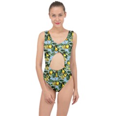 Fruit Branches Blue Center Cut Out Swimsuit