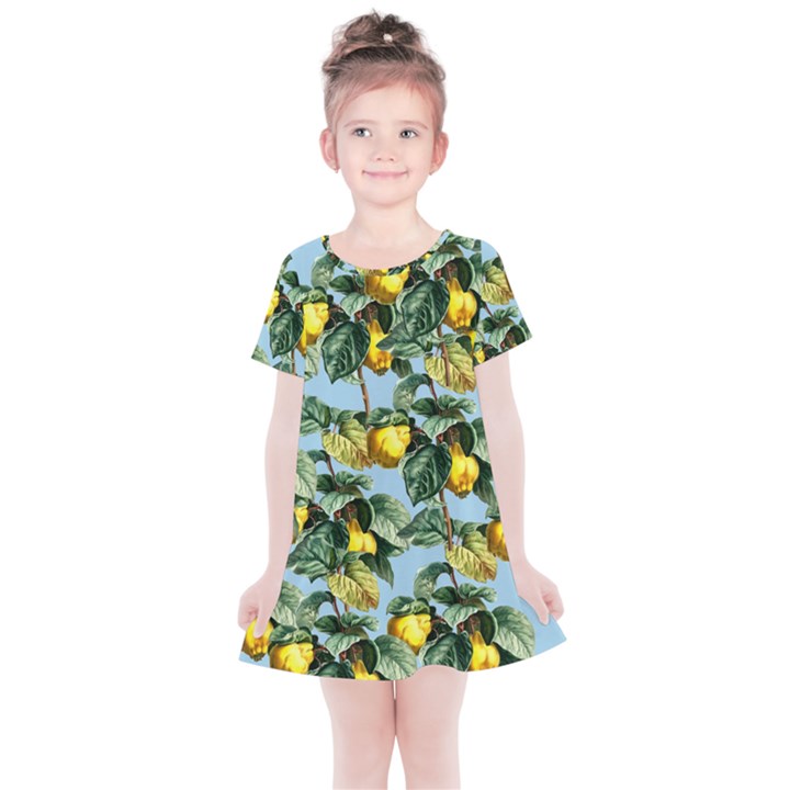 Fruit Branches Blue Kids  Simple Cotton Dress