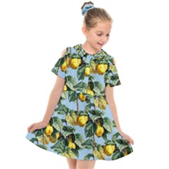 Fruit Branches Blue Kids  Short Sleeve Shirt Dress