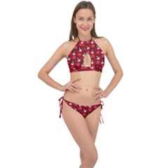 Girl With Dress Red Cross Front Halter Bikini Set by snowwhitegirl