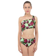 Lazy Cat Floral Pattern Green Spliced Up Two Piece Swimsuit