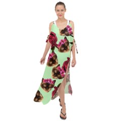 Lazy Cat Floral Pattern Green Maxi Chiffon Cover Up Dress