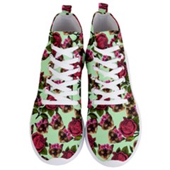 Lazy Cat Floral Pattern Green Men s Lightweight High Top Sneakers by snowwhitegirl