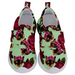 Lazy Cat Floral Pattern Green Velcro Strap Shoes