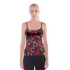 Lazy Cat Floral Pattern Purple Spaghetti Strap Top by snowwhitegirl