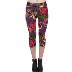 Lazy Cat Floral Pattern Purple Capri Leggings  by snowwhitegirl