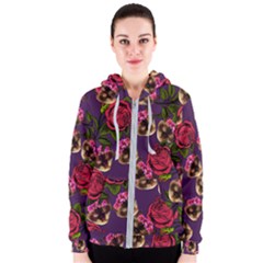 Lazy Cat Floral Pattern Purple Women s Zipper Hoodie by snowwhitegirl