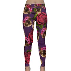 Lazy Cat Floral Pattern Purple Classic Yoga Leggings by snowwhitegirl