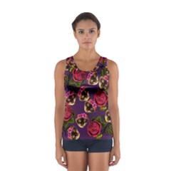 Lazy Cat Floral Pattern Purple Sport Tank Top  by snowwhitegirl