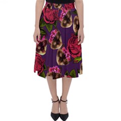 Lazy Cat Floral Pattern Purple Folding Skater Skirt by snowwhitegirl