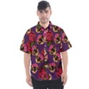 Lazy Cat Floral Pattern Purple Men s Short Sleeve Shirt View1