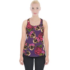 Lazy Cat Floral Pattern Purple Piece Up Tank Top by snowwhitegirl