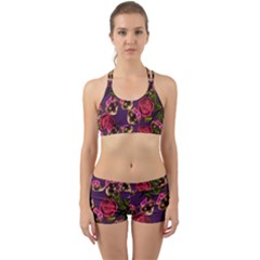 Lazy Cat Floral Pattern Purple Back Web Gym Set by snowwhitegirl