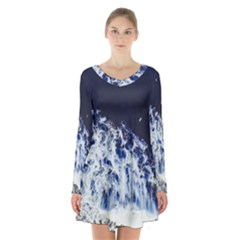 Blue Waves Sea Long Sleeve Velvet V-neck Dress by snowwhitegirl