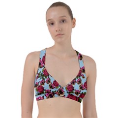 Lazy Cat Floral Pattern Blue Sweetheart Sports Bra by snowwhitegirl