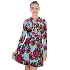 Lazy Cat Floral Pattern Blue Long Sleeve Panel Dress by snowwhitegirl