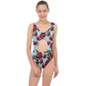 Lazy Cat Floral Pattern Blue Center Cut Out Swimsuit View1