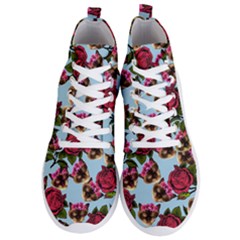 Lazy Cat Floral Pattern Blue Men s Lightweight High Top Sneakers