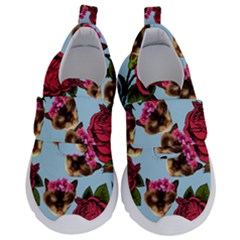 Lazy Cat Floral Pattern Blue Velcro Strap Shoes