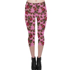 Lazy Cat Floral Pattern Pink Polka Capri Leggings  by snowwhitegirl