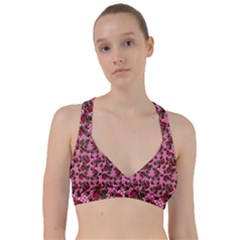 Lazy Cat Floral Pattern Pink Polka Sweetheart Sports Bra by snowwhitegirl