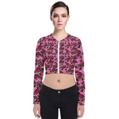 Lazy Cat Floral Pattern Pink Polka Zip Up Bomber Jacket by snowwhitegirl