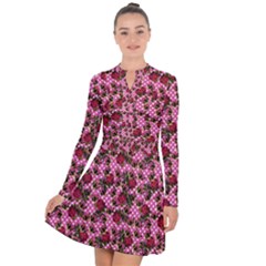 Lazy Cat Floral Pattern Pink Polka Long Sleeve Panel Dress