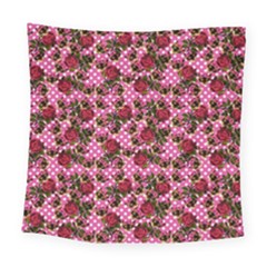 Lazy Cat Floral Pattern Pink Polka Square Tapestry (large)