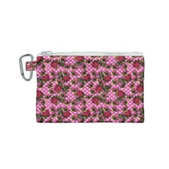 Lazy Cat Floral Pattern Pink Polka Canvas Cosmetic Bag (small) by snowwhitegirl