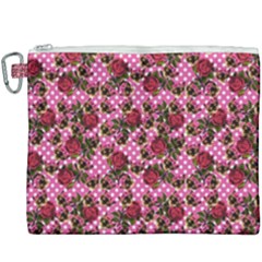 Lazy Cat Floral Pattern Pink Polka Canvas Cosmetic Bag (xxxl) by snowwhitegirl