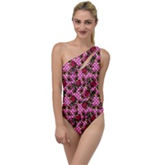 Lazy Cat Floral Pattern Pink Polka To One Side Swimsuit