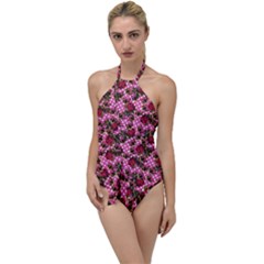 Lazy Cat Floral Pattern Pink Polka Go With The Flow One Piece Swimsuit